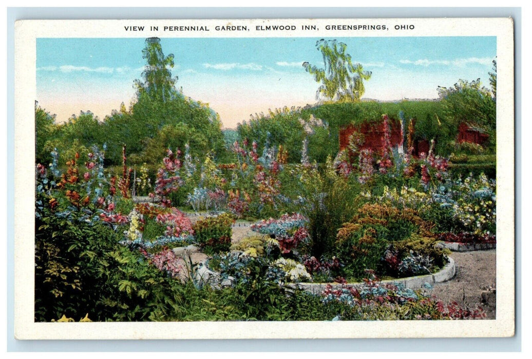 c1910's View In Perennial Garden Elmwood Inn Greensprings Ohio OH Postcard