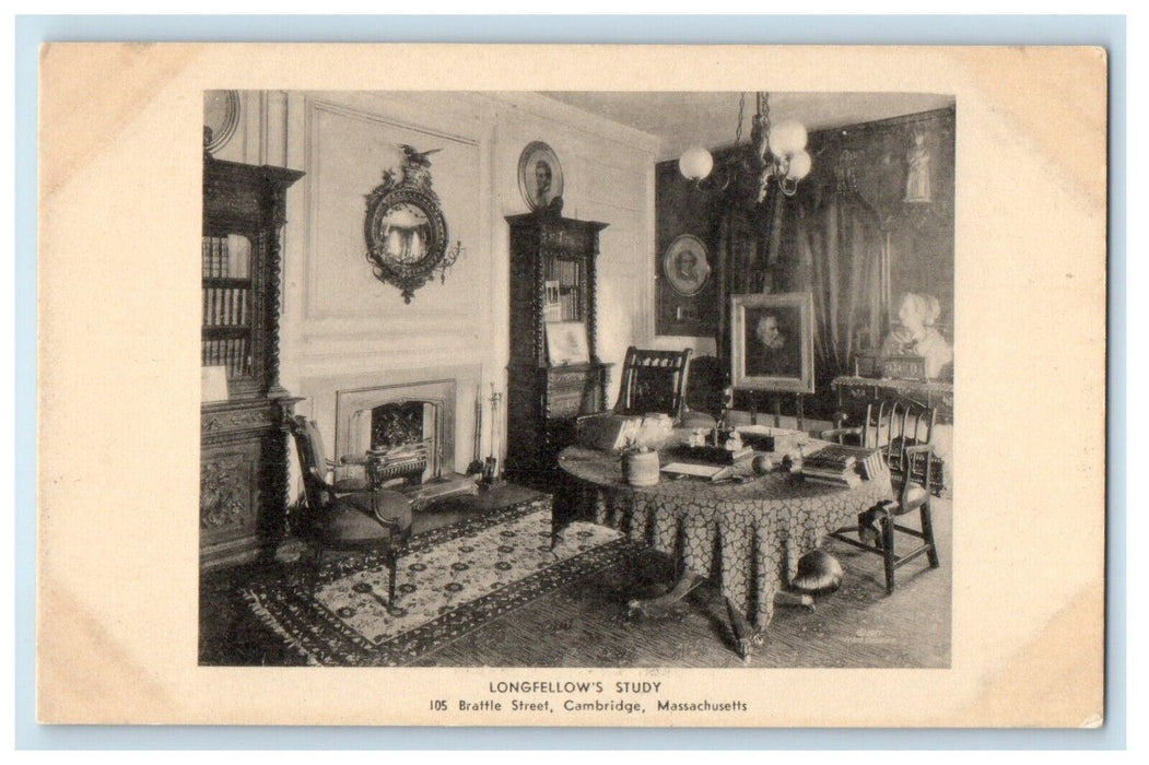c1905 Longfellow's Study Interior Cambridge Massachusetts MA Antique Postcard