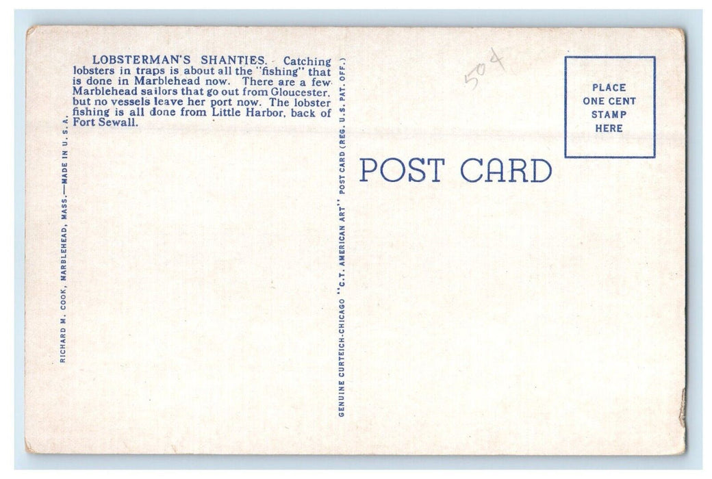 c1930's Old Lobster Huts Marblehead Massachusetts MA Vintage Postcard