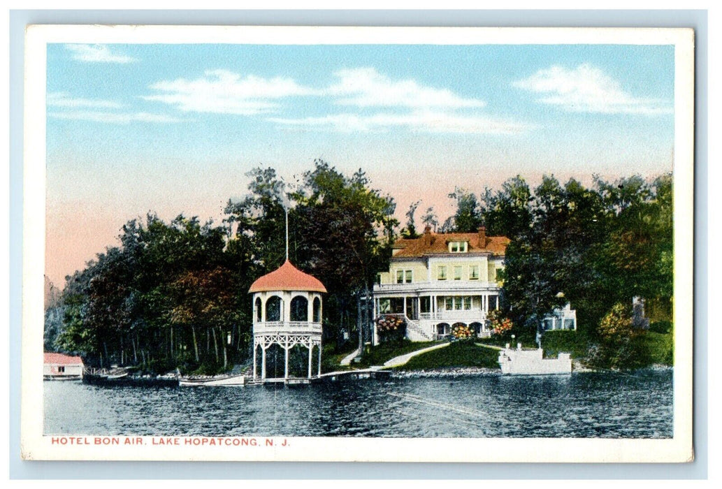 c1910's Hotel Bon Air Lake Pavilion Boat Hopatcong New Jersey NJ Postcard