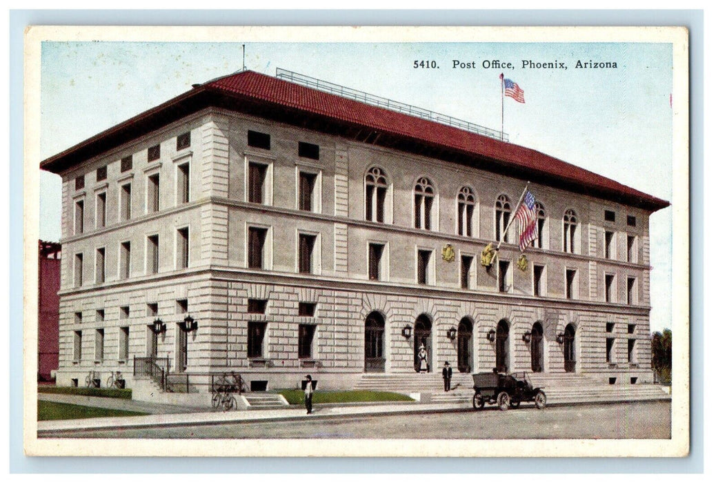 Phoenix Arizona AZ, Post Office Building Car Front Street View Vintage Postcard