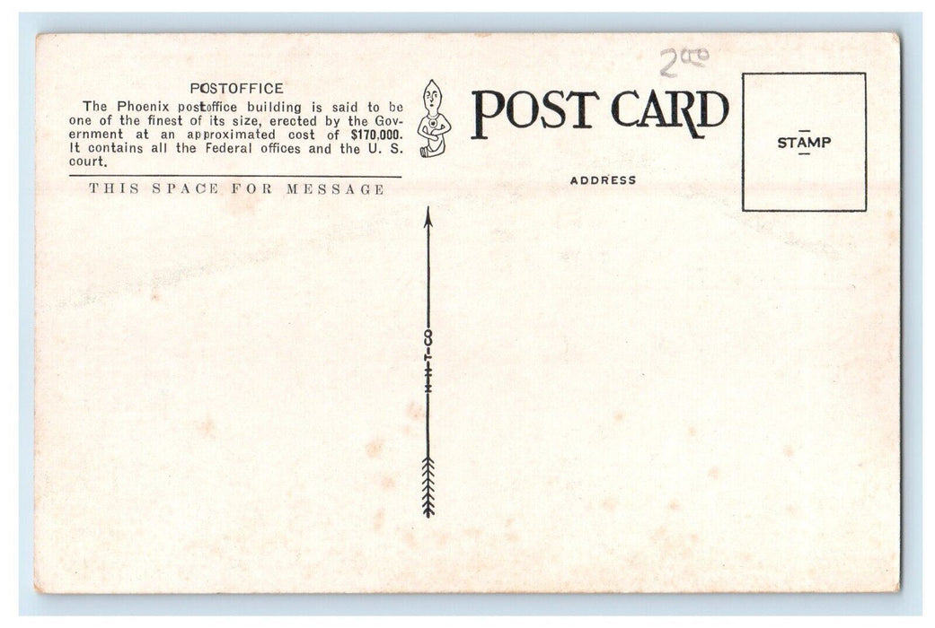 Phoenix Arizona AZ, Post Office Building Car Front Street View Vintage Postcard