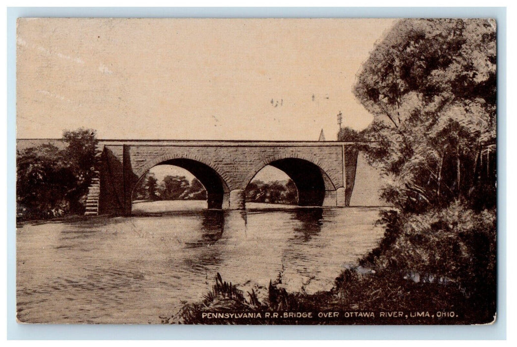 1910 Pennsylvania R.R Bridge Over Ottawa River Lima Ohio OH Antique Postcard