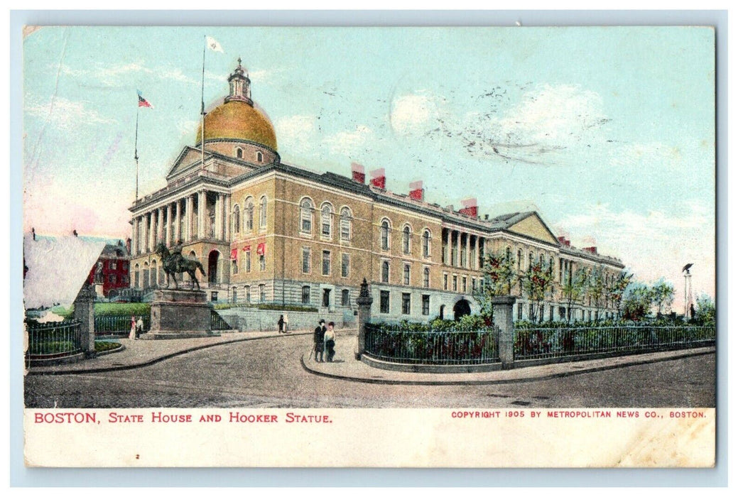 1907 Boston State House And Hooker Statue Massachusetts MA Antique Postcard