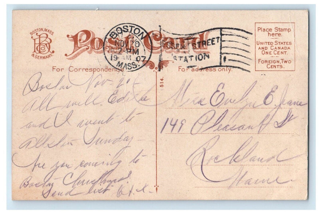 1907 Boston State House And Hooker Statue Massachusetts MA Antique Postcard