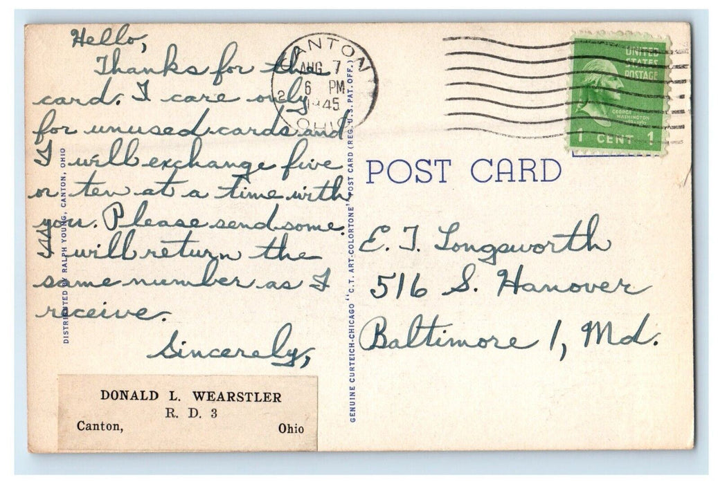 1945 Public Library And Stark County Traveling Library Canton Ohio OH Postcard