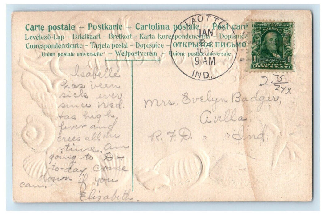1909 Souvenir From Embossed Shells Laotto Indiana IN Posted Antique Postcard