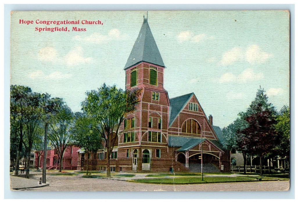 1913 Hope Congregational Church, Springfield Massachusetts MA Postcard