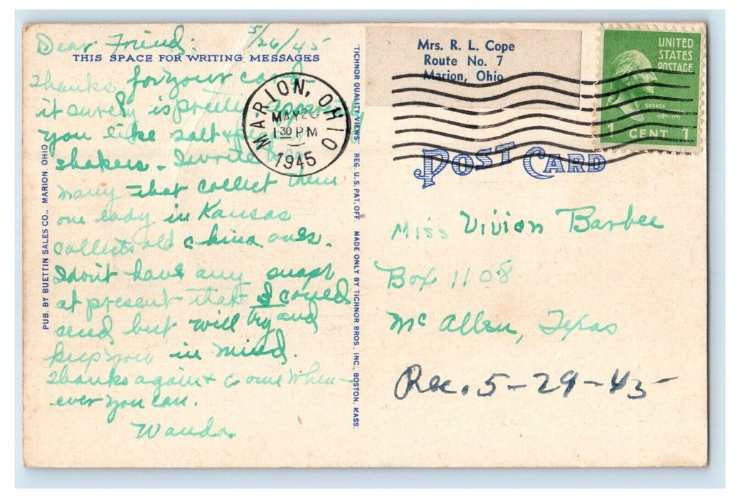 1949 View Of Public Library Car Front Marion Ohio OH Posted Vintage Postcard