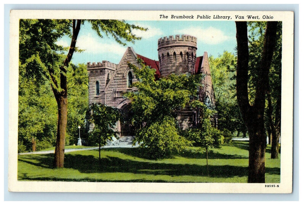 Van Wert Ohio OH, The Brumback Public Library Unposted Vintage Postcard