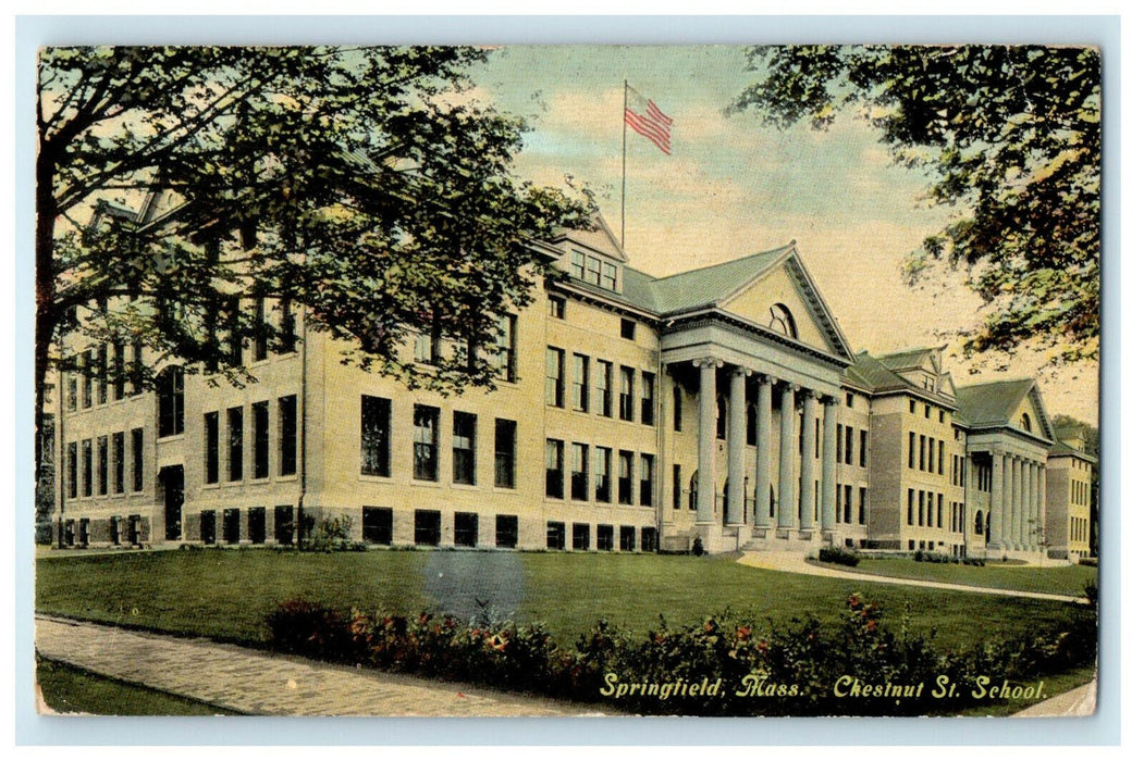 1910 Chesnut St. School Springfield Massachusetts MA Posted Postcard