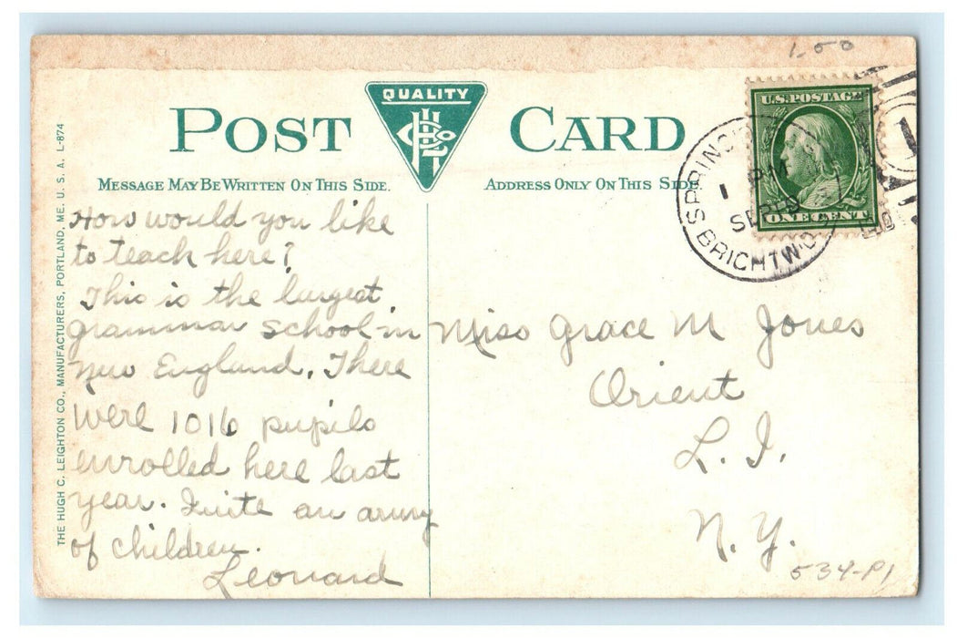 1910 Chesnut St. School Springfield Massachusetts MA Posted Postcard