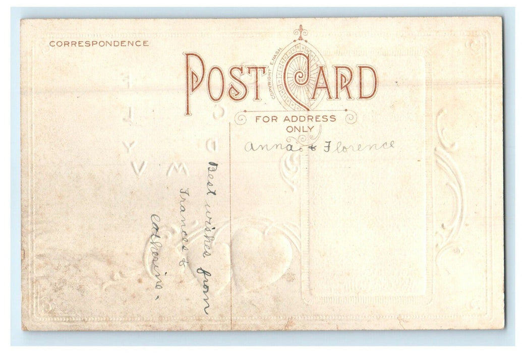 1909 Valentine Cupid Cherub Trumpet Dove Birds Heart Embossed Antique Postcard