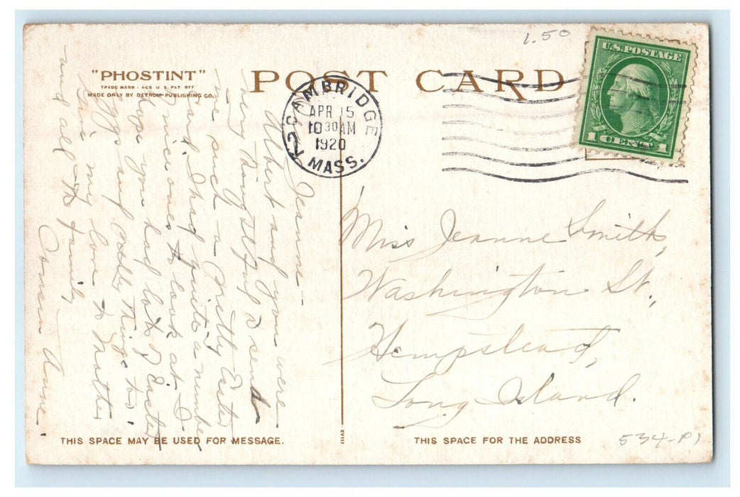 1920 Stadium and University Boat House Cambridge MA Phostint Antique Postcard