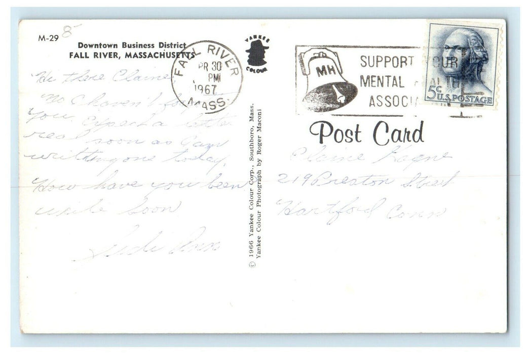 1967 Greetings from Fall River Massachusetts MA Cancel Vintage Postcard