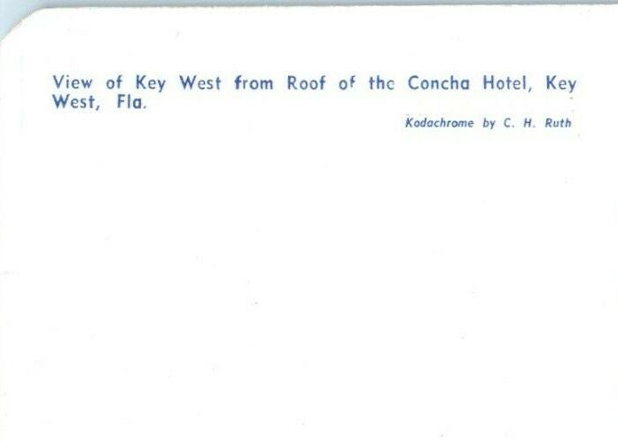 1953 Bird's Eye View Of Key West From Roof Of Concha Hotel Florida FL Postcard