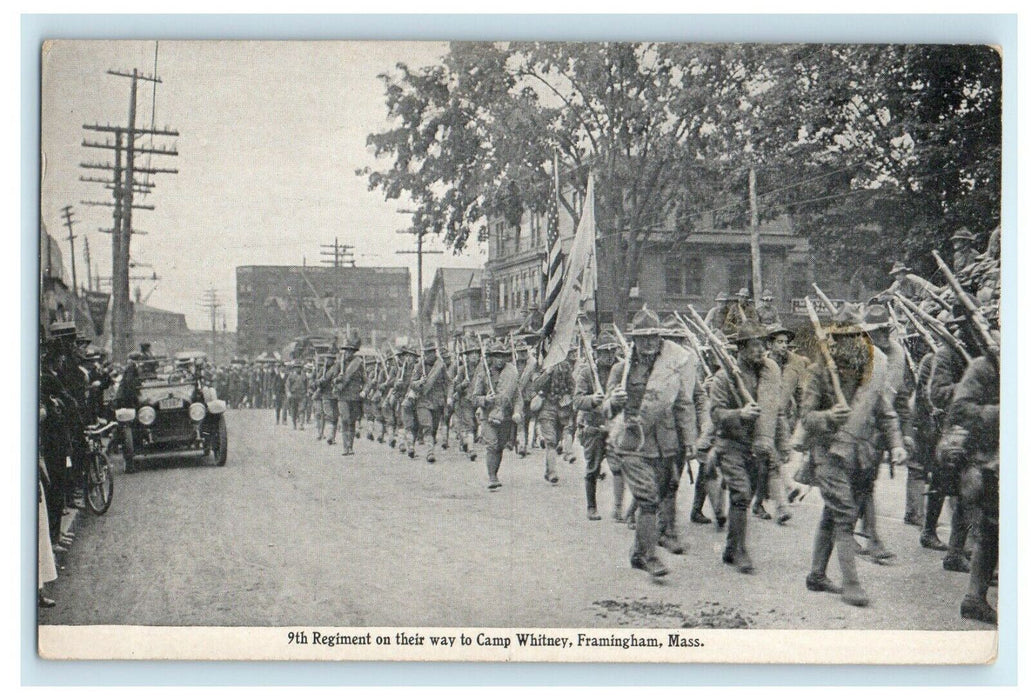 1927 9th Regimen Marching to Camp Whitney Massachusetts MA Postcard