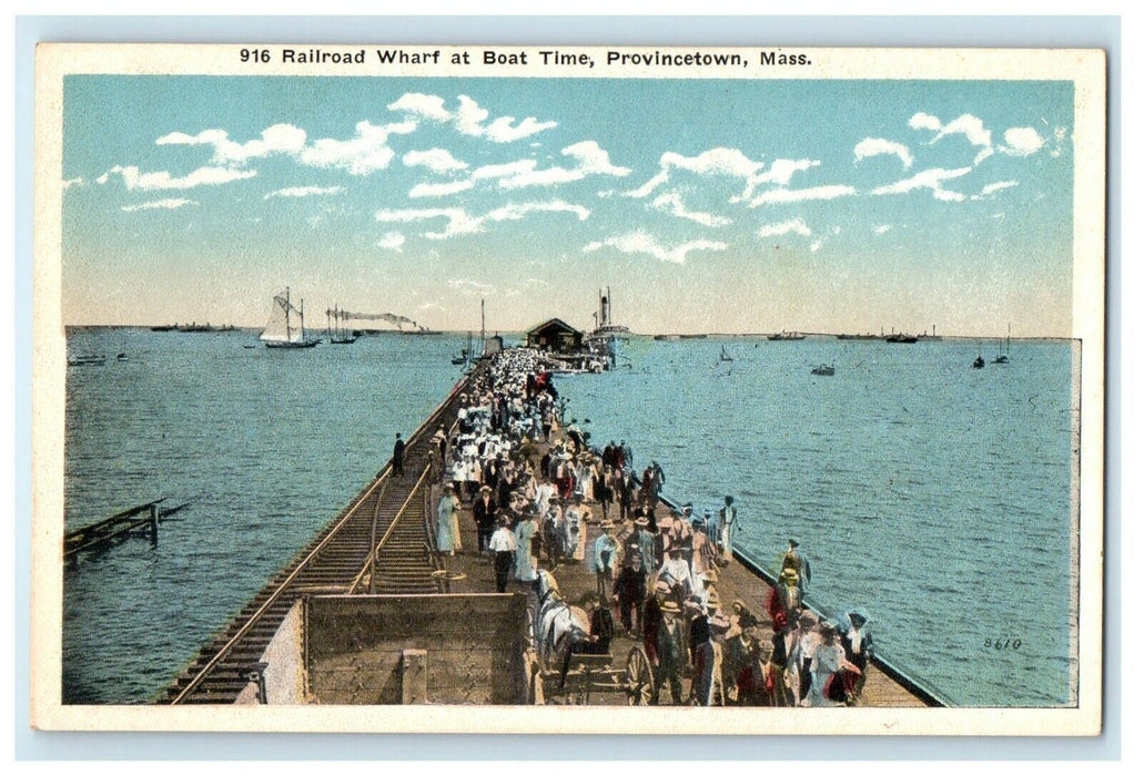 Railroad Wharf At Boat Time Beach Bay Provincetown Massachusetts MA Postcard
