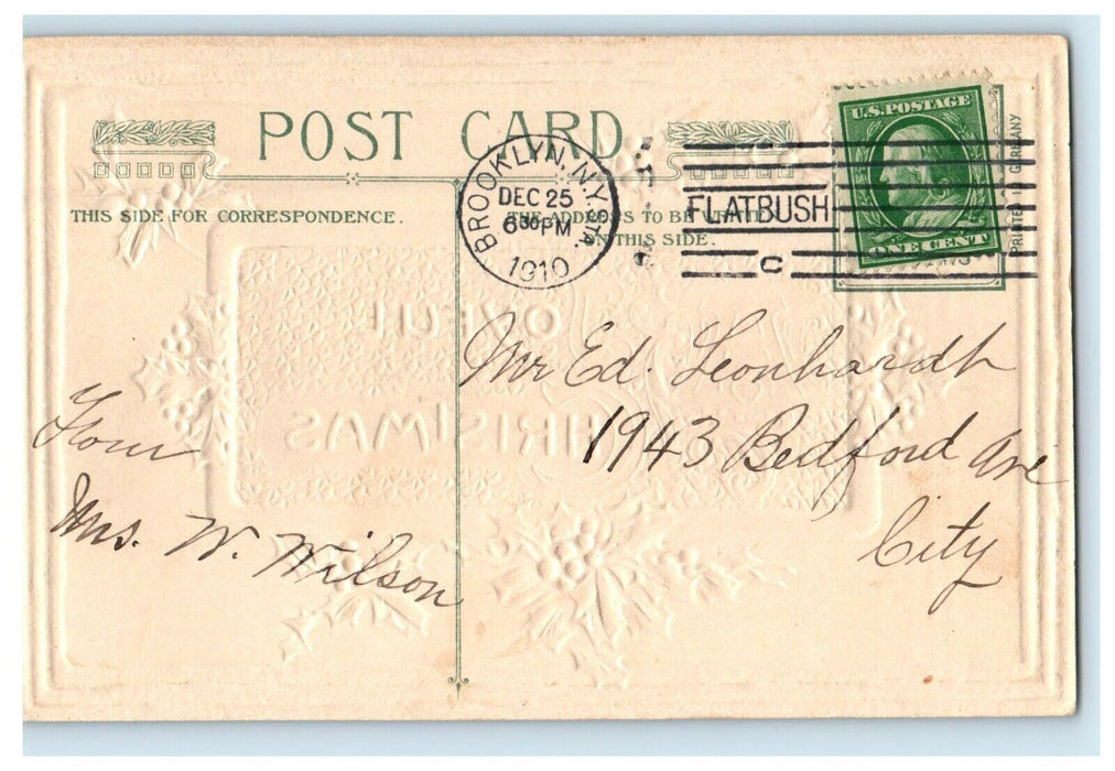 1910 A Joyful Christmas Holly Red Berries Gold John Winsch Embossed Postcard
