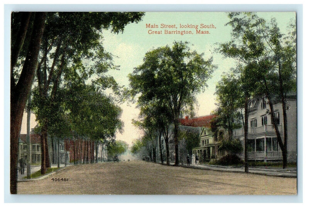 1911 Main Street Looking South, Great Barrington Massachusetts MA Postcard