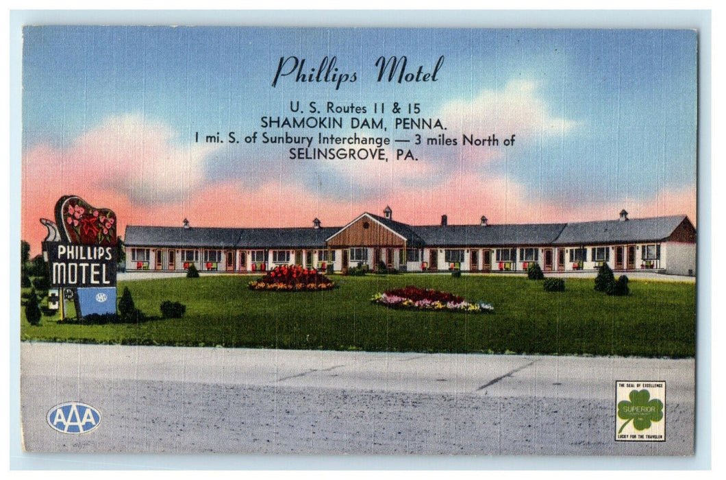 c1930s Phillips Motel, Shamokin Dam Snyder County Pennsylvania Postcard
