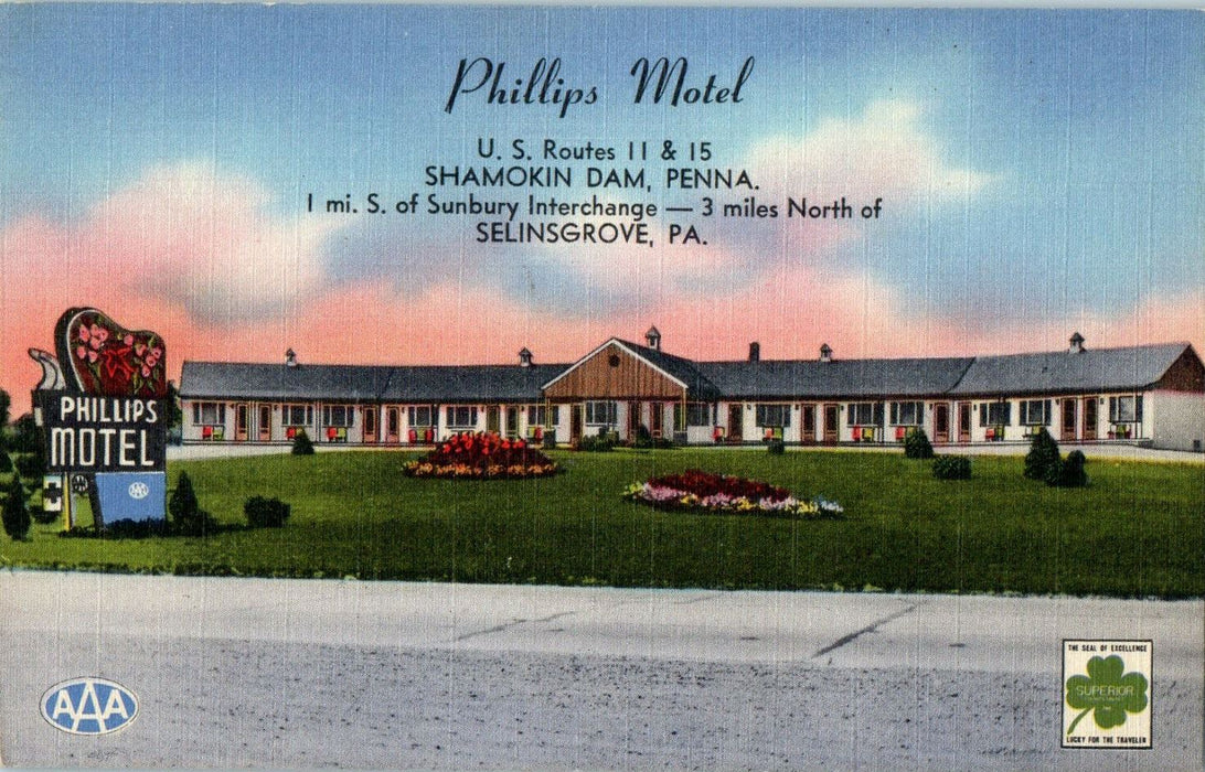 c1930s Phillips Motel, Shamokin Dam Snyder County Pennsylvania Postcard