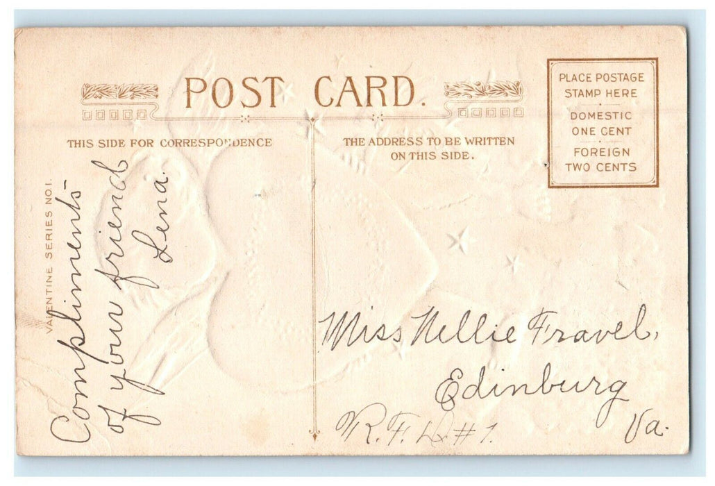 c1910 Valentine Winsch Back Cupid Cherub Big Heart Flowers Embossed Postcard