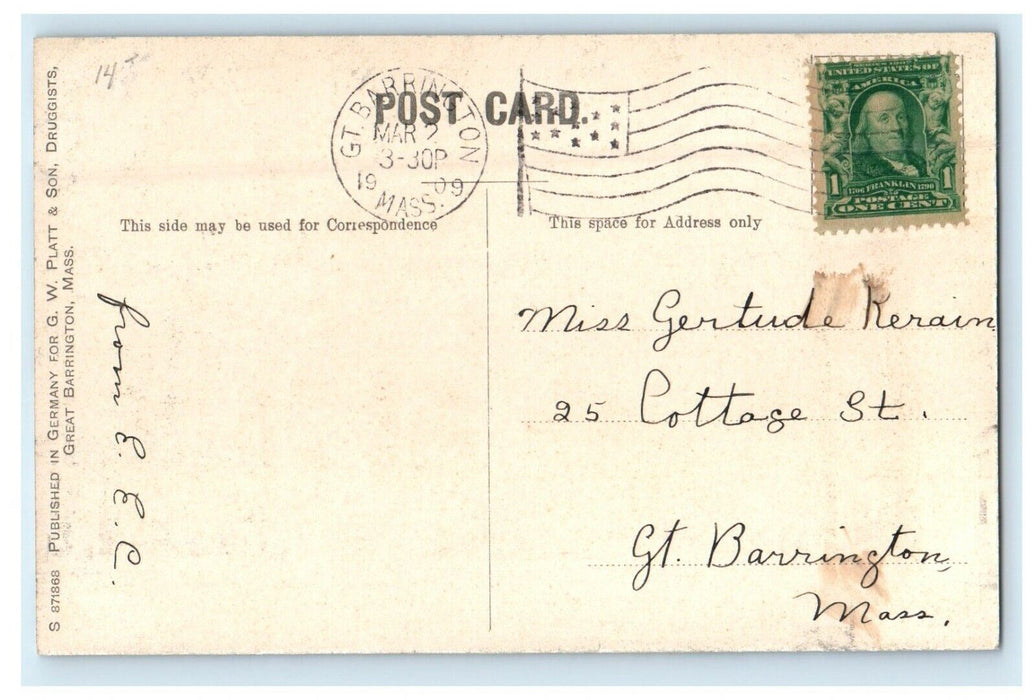 1909 Tranvia Scene at Great Barrington, Massachusetts MA Antique Postcard
