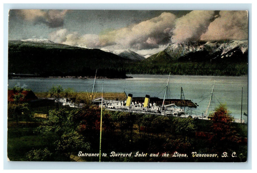 c1910 Entrance to Burrard Inlet and the Lions Vancouver Canada CA Postcard