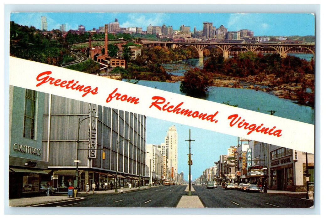 c1950 Bridge and Road View, Greetings from Richmond, Virginia VA Posted Postcard