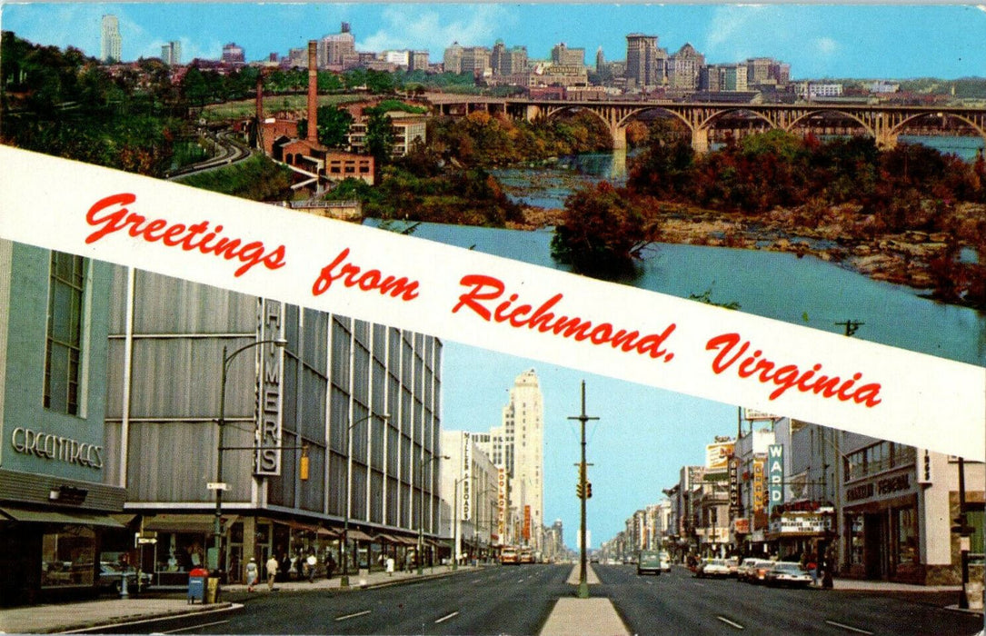 c1950 Bridge and Road View, Greetings from Richmond, Virginia VA Posted Postcard