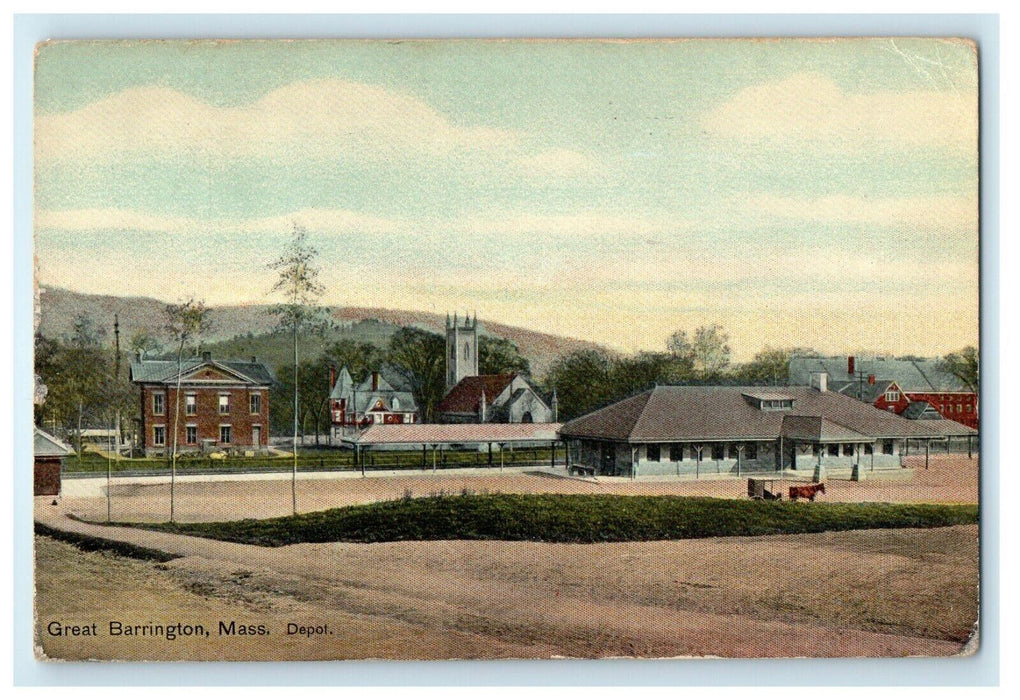 1914 View of Depot at Great Barrington Massachusetts MA Antqiue Postcard