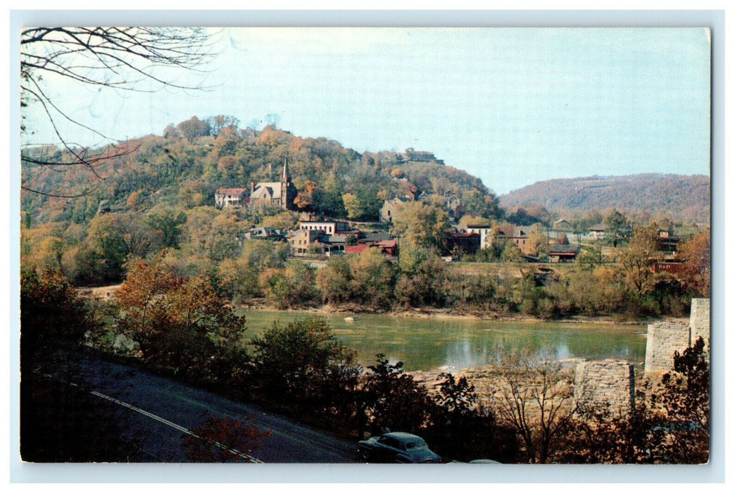 c1960s View of Harper's Ferry from Shenandoah River, West Virginia WV Postcard