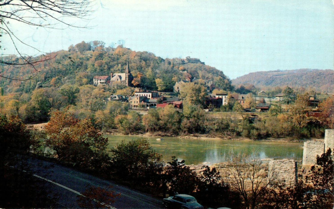 c1960s View of Harper's Ferry from Shenandoah River, West Virginia WV Postcard