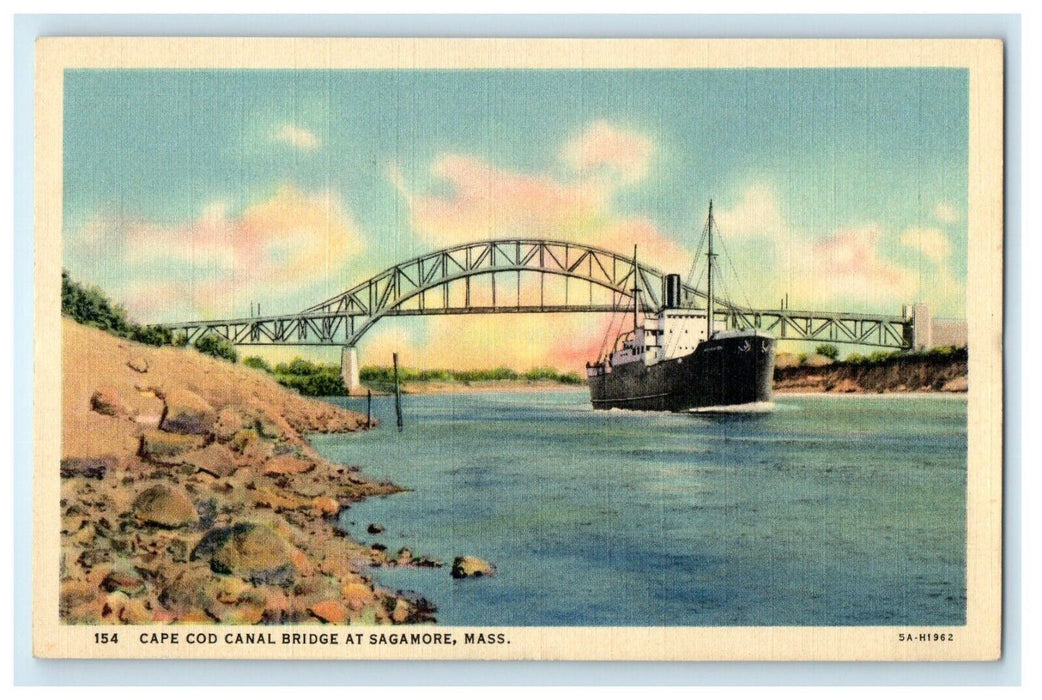 Cape Cod Canal Bridge At Sagamore Steamboat Ship Massachusetts MA Postcard