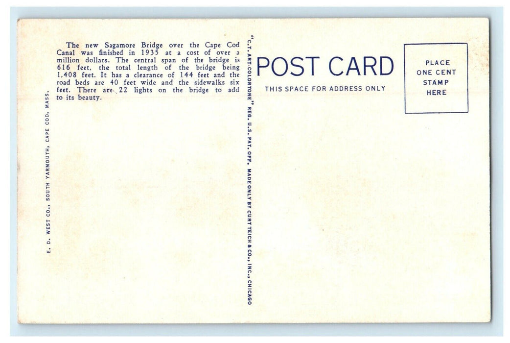 Cape Cod Canal Bridge At Sagamore Steamboat Ship Massachusetts MA Postcard