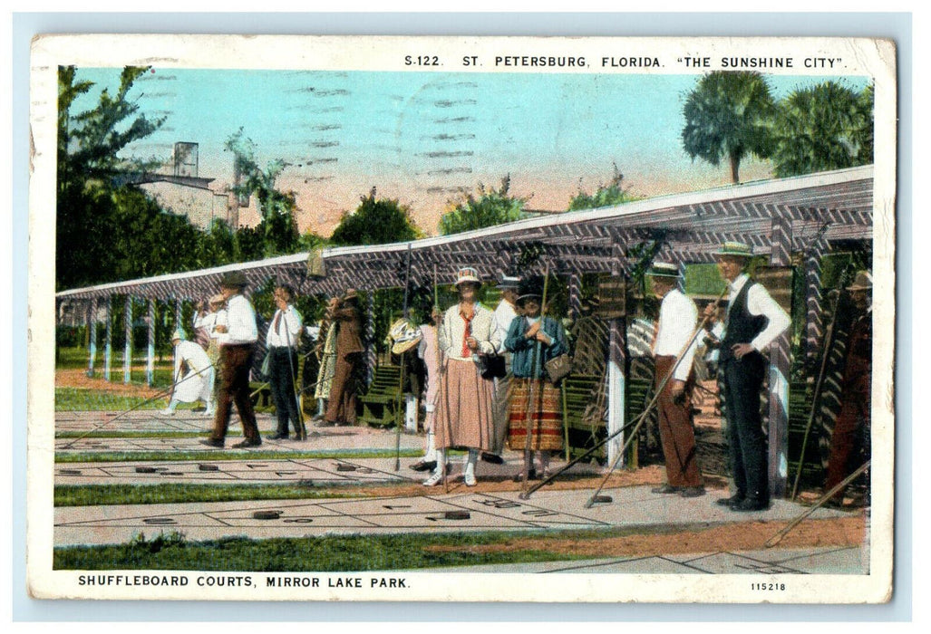 1928 "The Sunshine City" Shuffleboard Courts, St. Petersburg Florida FL Postcard