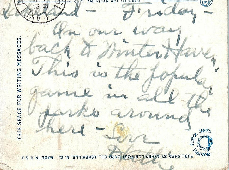 1928 "The Sunshine City" Shuffleboard Courts, St. Petersburg Florida FL Postcard