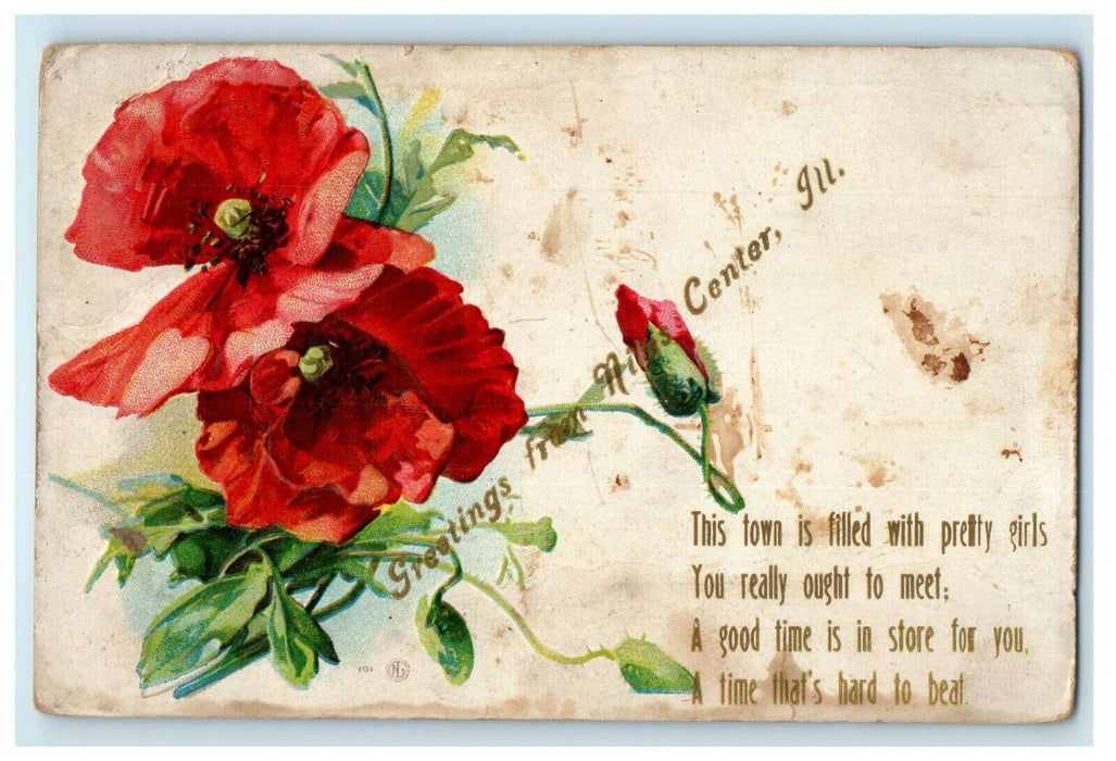 c1910 Rose Flower, Greetings from Niles Center Illinois IL Embossed Postcard