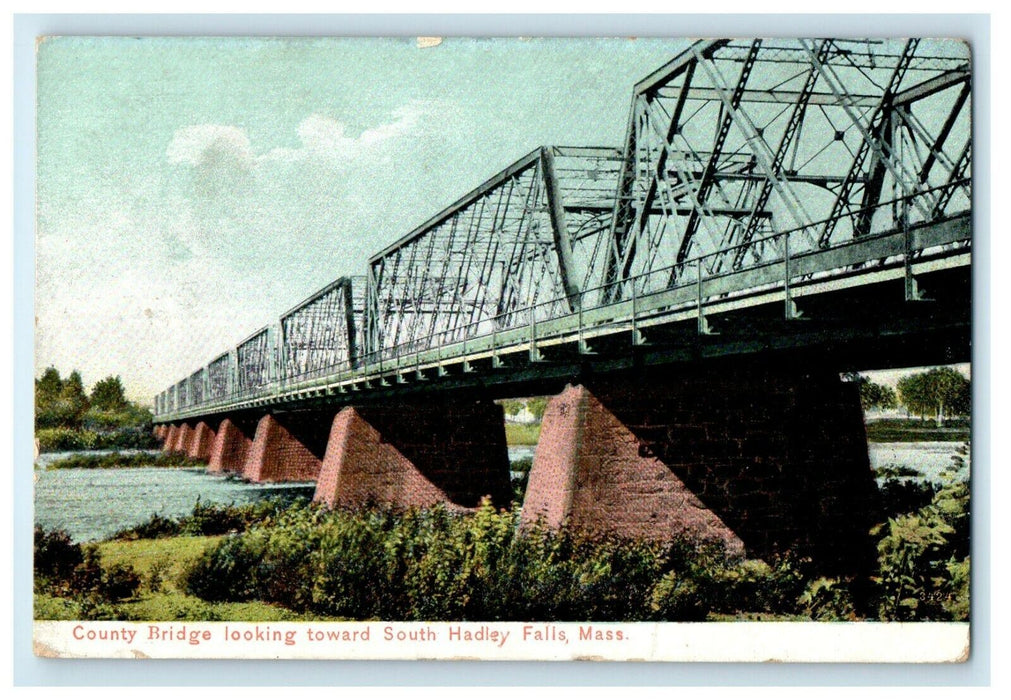 1914 County Bridge, Hadley Falls, Massachusetts MA Posted Postcard