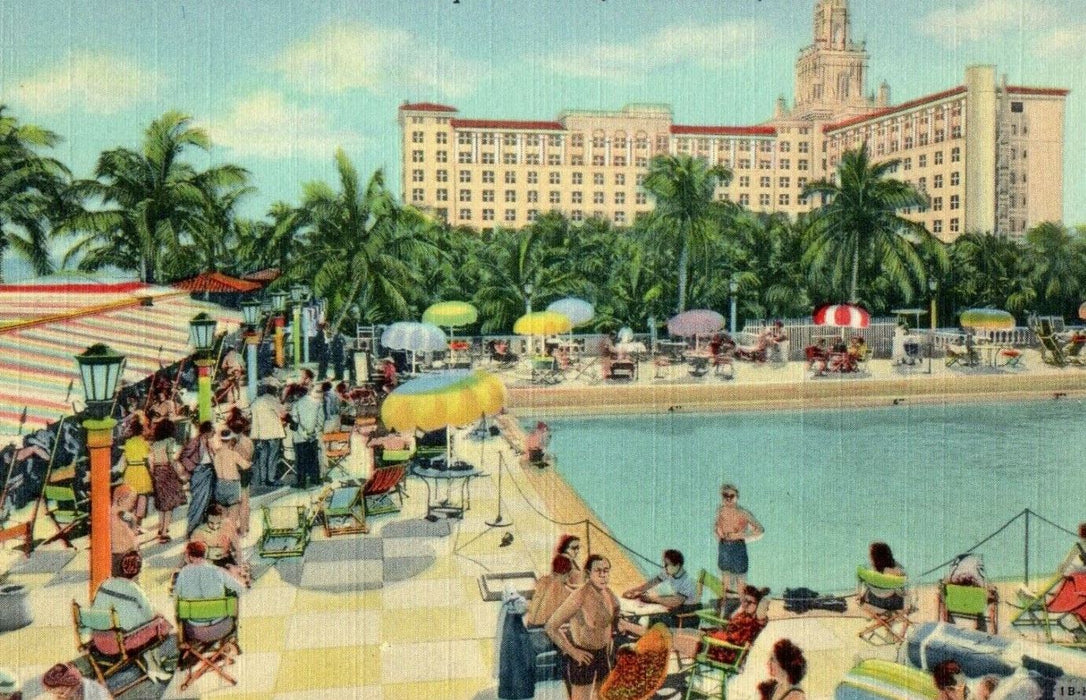 c1930's Cabana Sun Club And Roney Plaza Hotel Miami Beach Florida FL Postcard