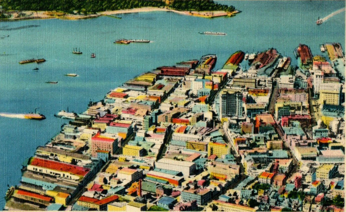 1944 Aerial View of Downtown Business Section, Norfolk VA Posted Postcard