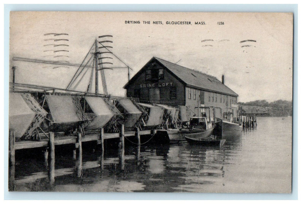 1946 Drying The Nets,Gloucester, Massachusetts MA Posted Vintage Postcard