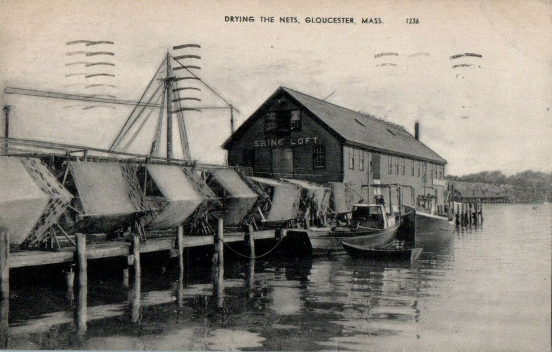 1946 Drying The Nets,Gloucester, Massachusetts MA Posted Vintage Postcard