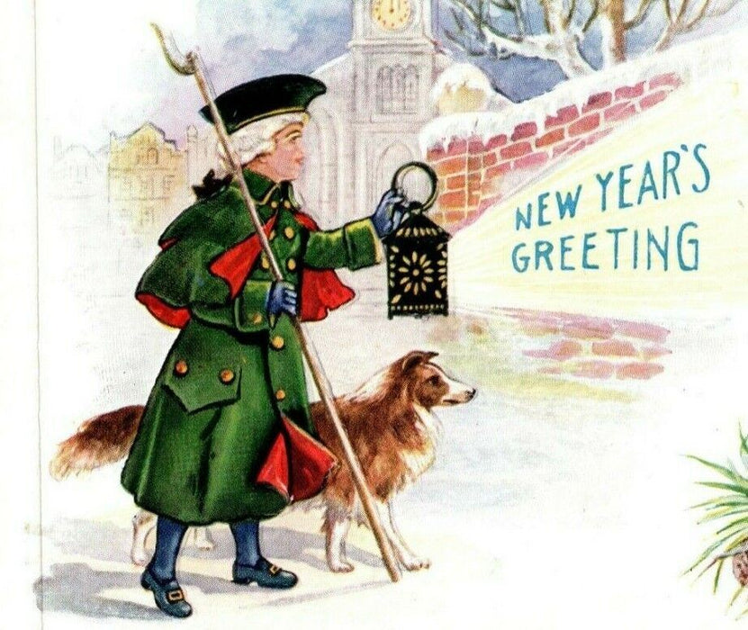 New Year Roanoke Illinois 1931 Border Collie Dog Embossed Antique Postcard