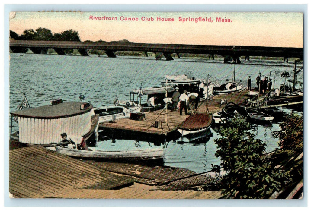 1917 Riverfront Canoe Club House Springfield Massachusetts MA Postcard