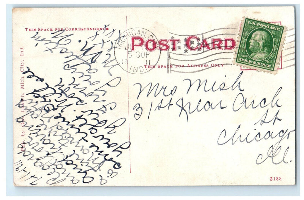 1911 Trinity Cathedral, Michigan City, Indiana IN Posted Postcard