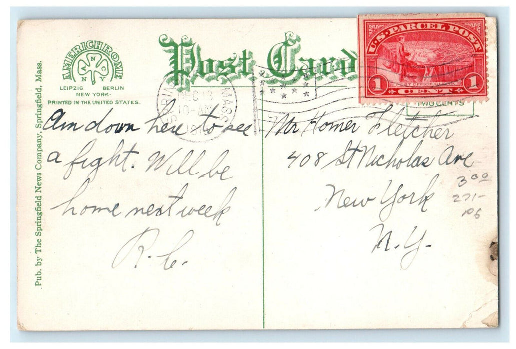 1919 Memorial Church and Plainfield St. Springfield Massachusetts MA Postcard