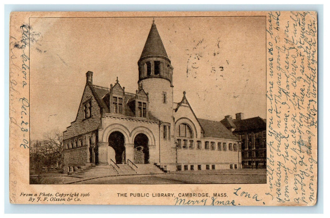 1906 The Public Library, Cambridge Massachusetts MA Posted Antique Postcard