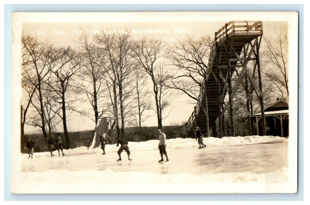 1926 Ski Jump Toy Town Tavern Winchendon Massachusetts MA RPPC Photo Postcard